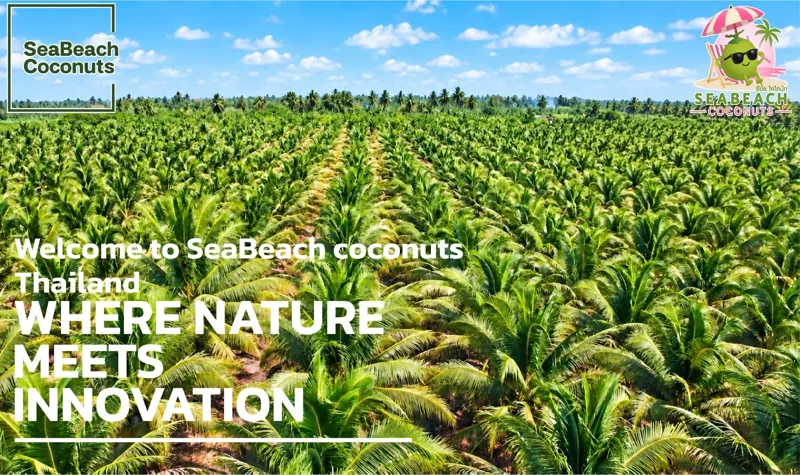 Aerial view of the coconut plantation with long rows of palms